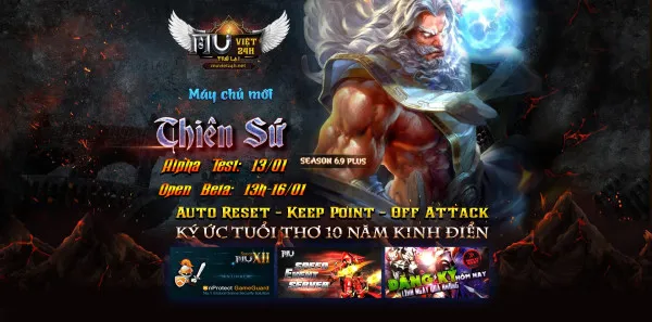 MU VIỆT 24H  - Máy Chủ THIÊN SỨ Alphatest: 13/01 Open: 13h – 16/01/2024, Auto Rs, KeepPoint, Offattack, Ngân Hàng Ngọc, Item Exc Đổi WCoinC